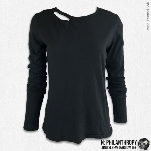N:PHILANTHROPY LONG SLEEVE HARLOW BFF TEE SHIRT IN BLACK CAT CUT OUT NECK BAND - Picture 1 of 12